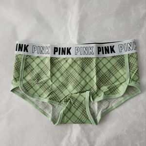 💕NWT PINK Victoria's Secret boyshort panties Medium green plaid